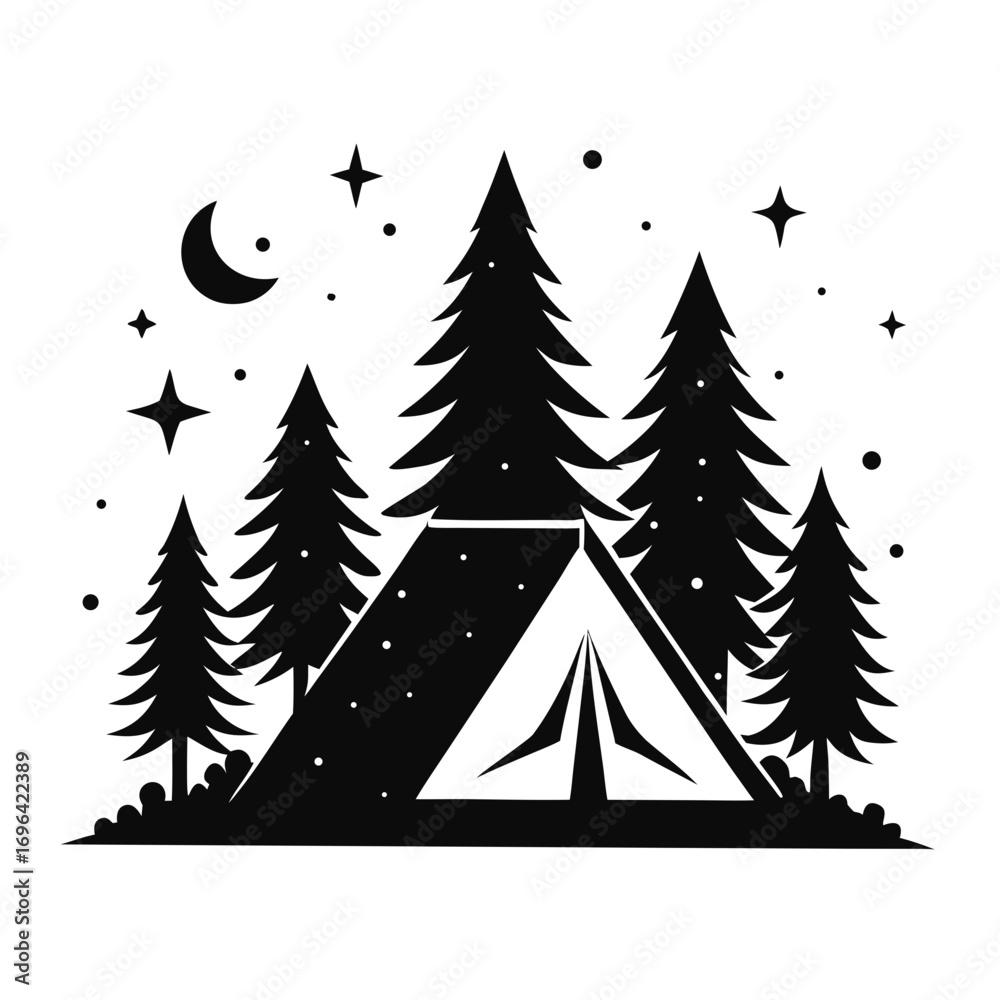 Obraz premium Tent under Stars Silhouette Vector
