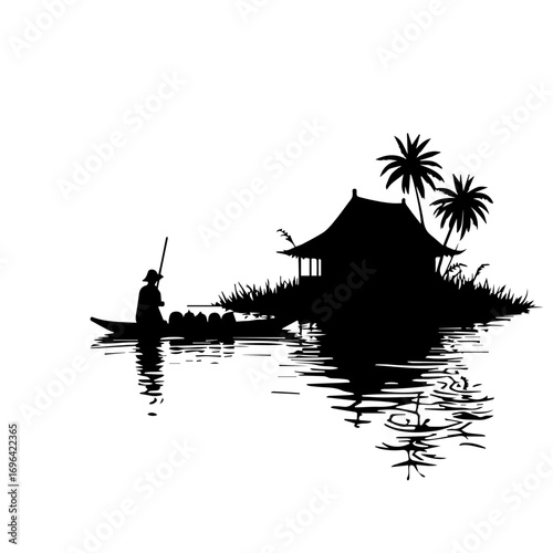 silhouette of a house on the water, sea, beach, water, ocean, sky, maldives, island, holiday, hotel, tropical, sunset, nature, resort, travel, landscape, vacation, house, palm, bungalow, paradise, lag