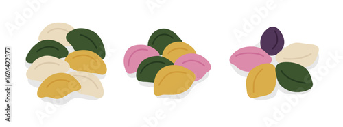 An illustration of 'Songpyeon', a type of Korean rice cake and a traditional food representing the Korean holiday 'Chuseok'.