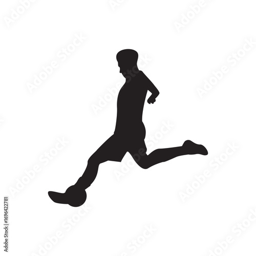 Soccer kick silhouette. Dynamic silhouette of a footballer striking the ball in mid motion, clean vector.