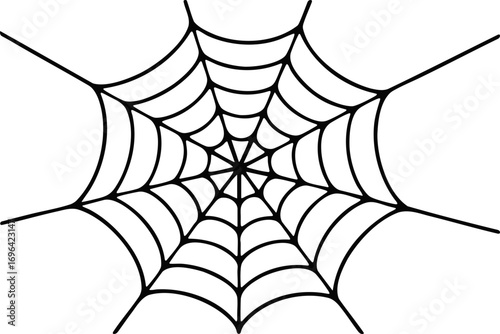 Spider Web in Cartoon Style, Hallooween Creepy Decoration for Kids Poster, Greeting Card, Party Design Invitations, Spooky Sticker. Vector Illustration.