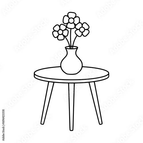 Vase On Table With Flowers Outline Illustration