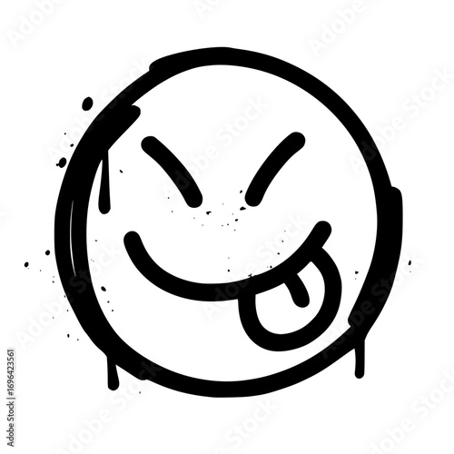 Playful smiley face with tongue out and dripping paint effect, conveying fun and mischief