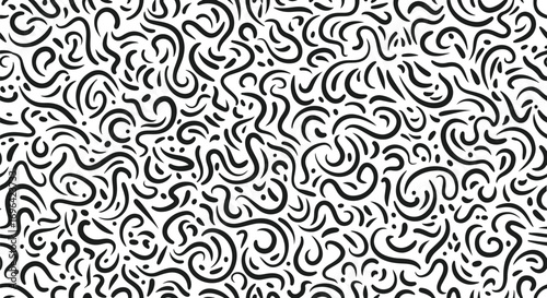 Black Abstract Doodle Line Seamless Pattern for Background, Fabric, Wrapping, Modern Decor and Creative Design