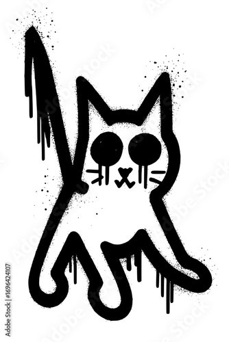 Unique black and white graffiti cat illustration with expressive character and modern art style