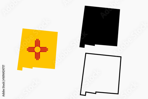 New Mexico map set. New Mexico USA map vector. New Mexico flag map, silhouette