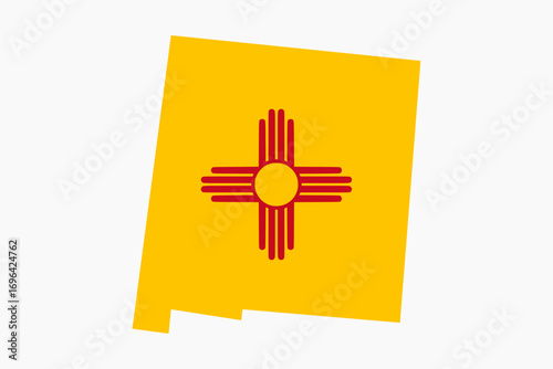 New Mexico flag map. New Mexico USA flag map vector. New Mexico flag map standard color