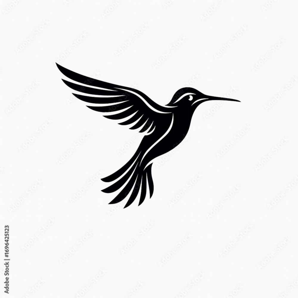 Obraz premium Minimalist Black & White Hummingbird Vector – Elegant Line Art in Flight