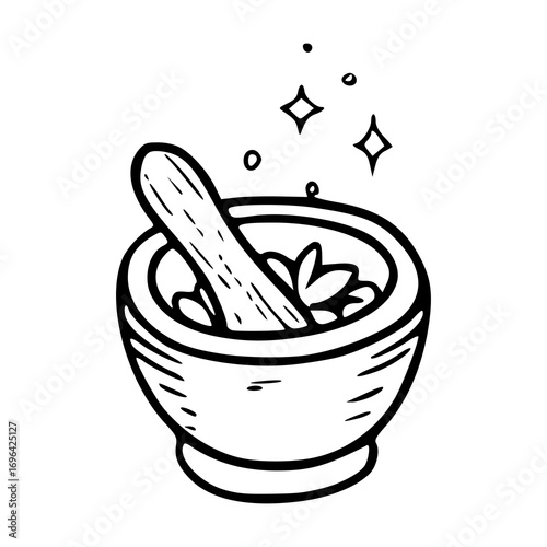 herbal medicine bowl with pestle drawing