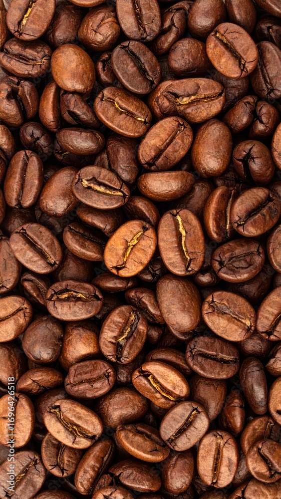 Fototapeta premium Close-Up Texture of Roasted Coffee Beans for Culinary Use