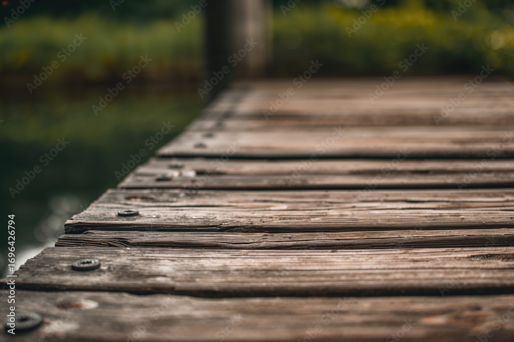 Obraz premium Detailed look at a weathered timber pier, focused area with room for text