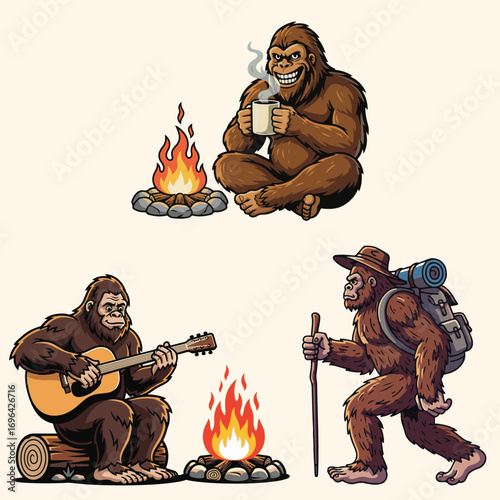 Camping Bigfoot Cartoon Sasquatch Outdoor Activities