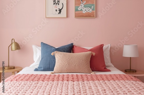 Vibrant cushions arranged o...