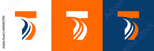 Letter T with road logo, road icon, highway, lane icon, logo design in three colors vector