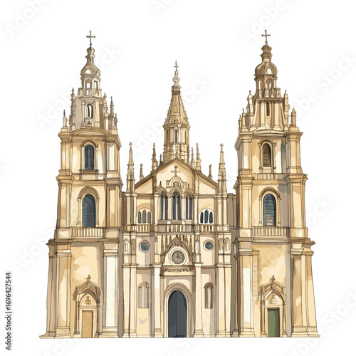Cathedral of Santiago de Compostela. Cathedral of Santiago de Compostela watercolor vector illustration