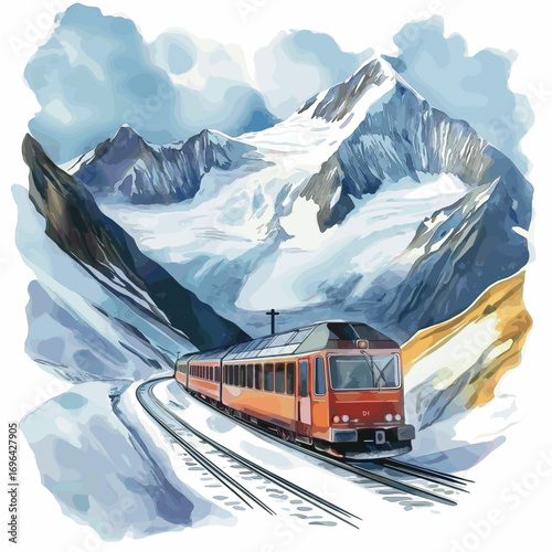 Jungfraujoch. Jungfraujoch watercolor vector illustration