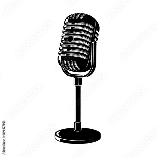 Classic vintage microphone illustration ready for your retro music designs, podcast graphics, or elegant vocal performance posters in a timeless black and white style