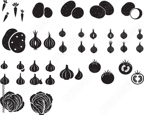 Vegetables silhouette vectors on white background