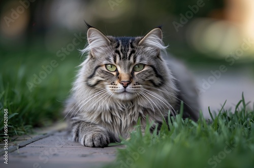 Close-up of a grey tabby ca...