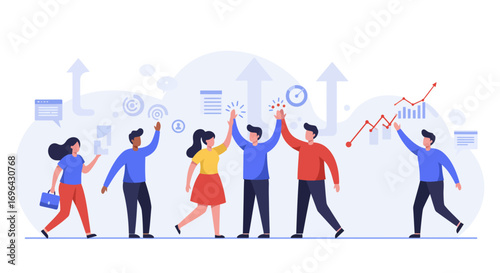 Empowered Diverse Team Celebrates Project Milestones with Enthusiastic High Fives: Showcasing Collaborative Achievement & Positive Business Outcomes