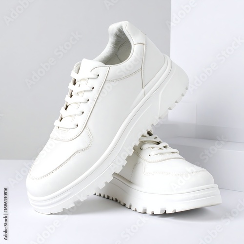 Pair of white, chunky-soled sneakers