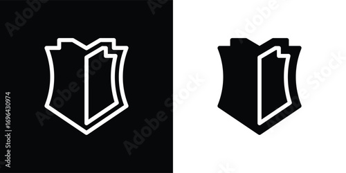 shield icon, protective shield illustration, shield icon isolated on black and white background, suitable for use in applications, business, anti-virus, and etc