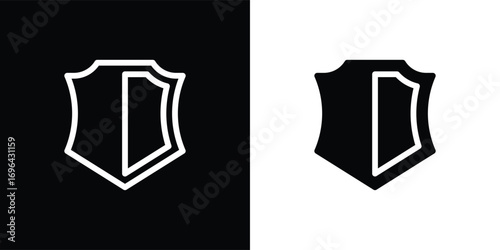 shield icon, protective shield illustration, shield icon isolated on black and white background, suitable for use in applications, business, anti-virus, and etc