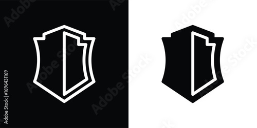 shield icon, protective shield illustration, shield icon isolated on black and white background, suitable for use in applications, business, anti-virus, and etc