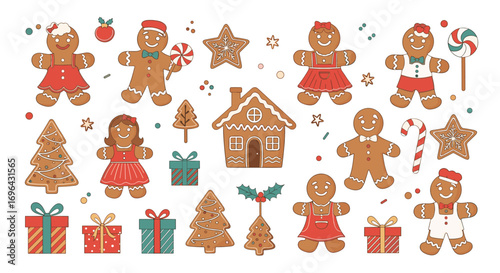 Adorable pixel art collection of festive gingerbread characters and christmas decorations for your holiday projects