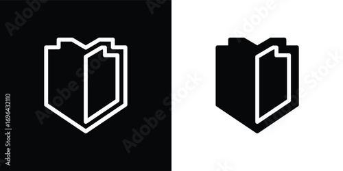 shield icon, protective shield illustration, shield icon isolated on black and white background, suitable for use in applications, business, anti-virus, and etc