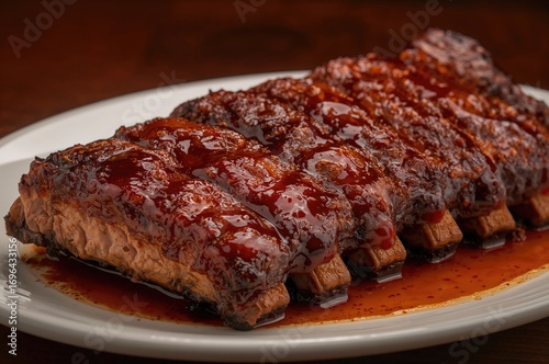 Tasty grilled ribs coated w...