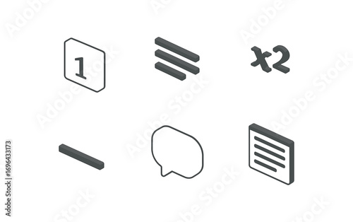 isometric icon items isolated on white background page footnote paragraph lines superscript digit underline note bubble text