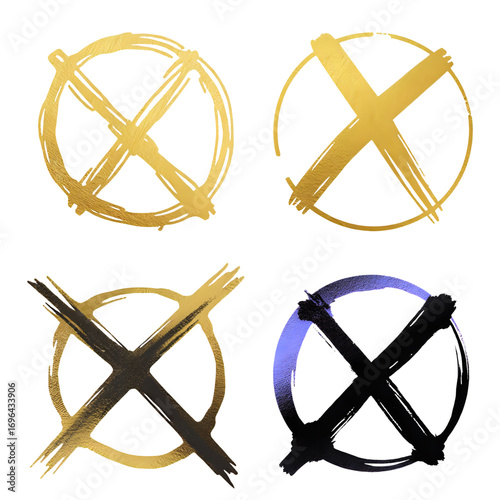Set of four hand-drawn crosses inside circles, symbolizing yes or no, correct or incorrect, or active status