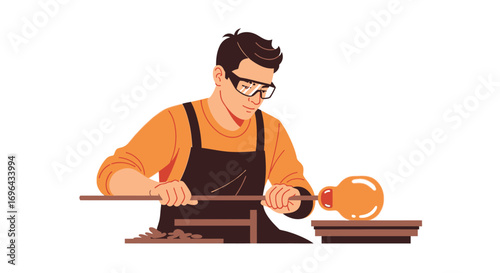 Glassblower Shaping Molten Glass with Rod