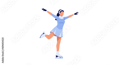 Graceful Female Figure Skater in Dynamic Pose, Light Blue Outfit