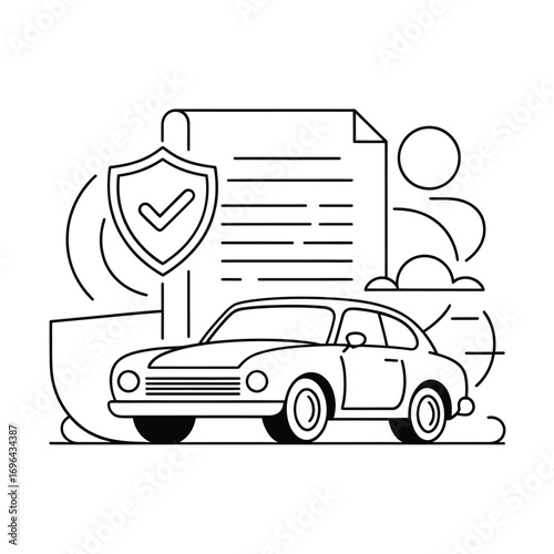 Car insurance protection with shield and policy document