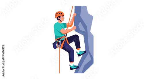 Male Rock Climber Ascending a Steep Rock Face
