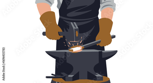 Skilled Blacksmith Forging Metal on Anvil with Sparks
