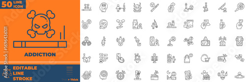 Addiction Line Icon Set.