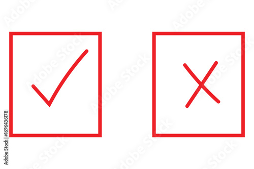 Hand drawn tick and cross, approve and reject, positive negative, wright wrong vector icon illustration 