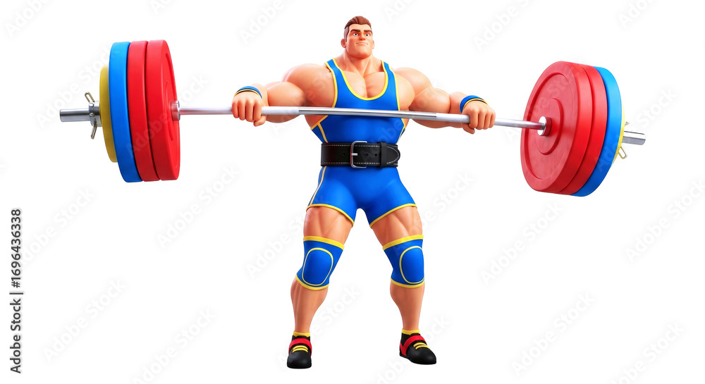 Obraz premium powerful cartoon weightlifter a champions focused strength, 3d animation asset, isolated on transparent background