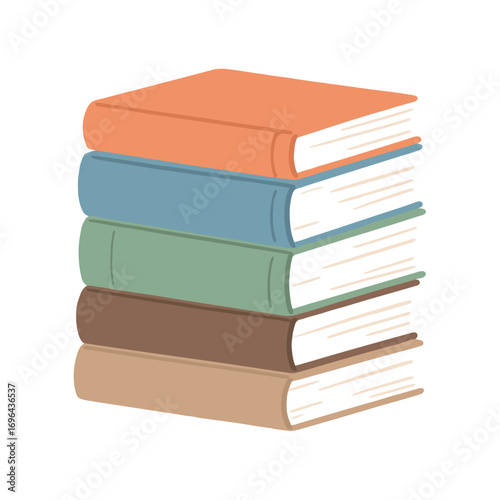 A group of five colorful and neatly stacked books, symbolizing education, knowledge, reading, and academic pursuits.
