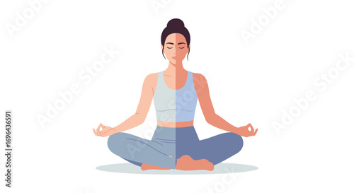 Woman in Lotus Pose Meditating with Dual-Toned Skin and Clothing