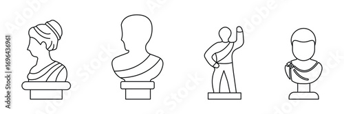 Ancient sculpture, roman bust, historical statue, emperor figure icon vector illustration for museum, art, culture, history, exhibition display decorative.