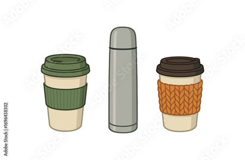 Illustration reusable cup thermos knit wrap perfect simple colored vector illustration style isolated on transparent background