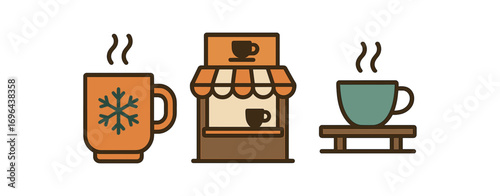 Illustration snowflake mug coffee kiosk cup on rail perfect simple colored vector illustration style isolated on transparent background