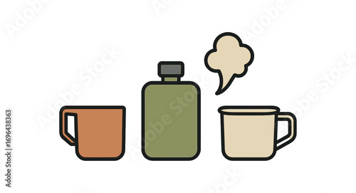 Illustration trail cup flask steam puff perfect simple colored vector illustration style isolated on transparent background
