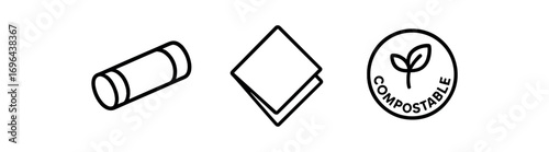 Outline icon different items paper mailing tube folded tissue paper compostable sticker perfect icons style isolated on transparent background