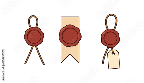 Illustration wax seal paper ribbon string tie perfect simple colored vector illustration style isolated on transparent background