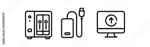 Outline icon different items home NAS box external drive cable digital backup icon perfect icons style isolated on transparent background